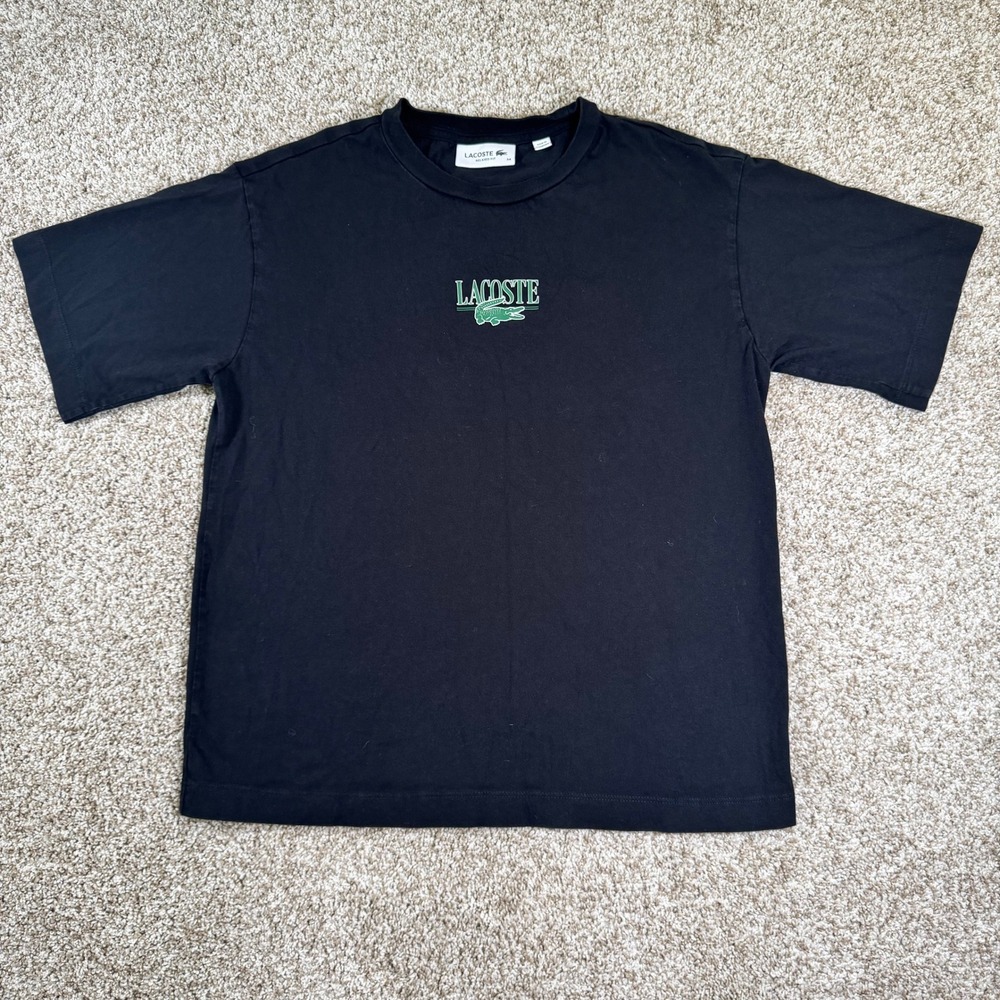 Lacoste Relaxed Fit Black Graphic Logo T-Shirt Womens Size 34‎ XS 100% Cotton